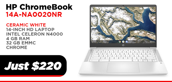 HP 14A-NA0020NR 14" CHROMEBOOK 4GB 32GB WHITE $220.00