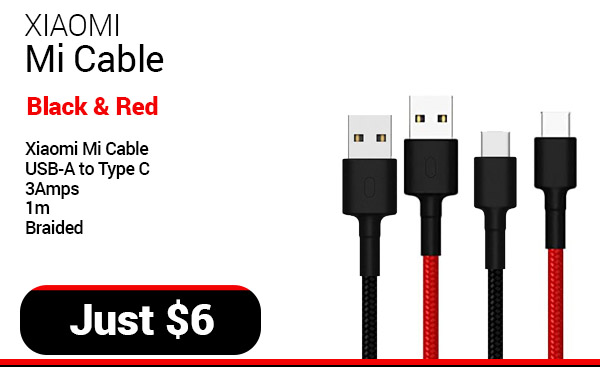 Xiaomi Mi Cable USB-A to Type C, 3Amps, 1m, Braided (UPC # 6934177703584) SJV4109GL - Black 6934177703584 $ 6.00 Xiaomi Accessories XIA-18863 SKU#SJV4110GL 18863 Xiaomi Mi Cable USB-A to Type C, 3Amps, 1m, Braided (UPC # 6934177703805) - Red 6934177703805 $ 6.00
