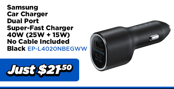 Samsung CONNECTIVITY EP-L4020NBEGWW Samsung Car Charger- Dual Port Super-Fast Charger 40W (25W + 15W)- No Cable Included $21.50