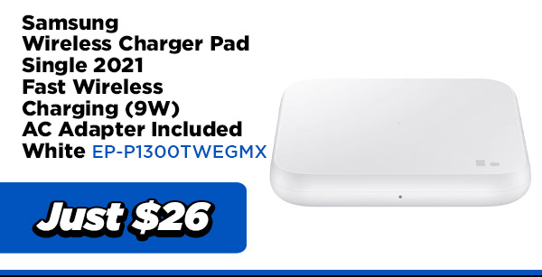 Samsung POWER EP-P1300TWEGMX Samsung Wireless Charger Pad Single 2021- Fast Wireless Charging (9W) , AC Adapter Included (UPC Code: 8806092045026) - White $26.00