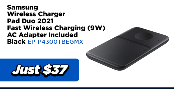 Samsung POWER EP-P4300TBEGMX Samsung Wireless Charger Pad Duo 2021- Fast Wireless Charging (9W) , AC Adapter Included (UPC Code: 8806092045019) - Black $37.00